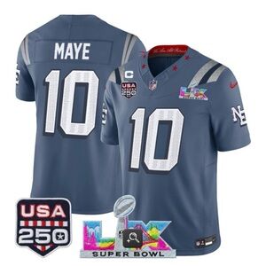 DRAKE MAYE MENS XL NE PATS 2025 FUSE PATCH SUPER BOWL LX PATCH RIVALRIES JERSEY